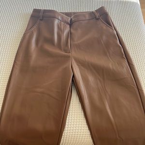 HDE Women's Faux Leather Pants High Waisted Straight Leg Trousers with Pockets